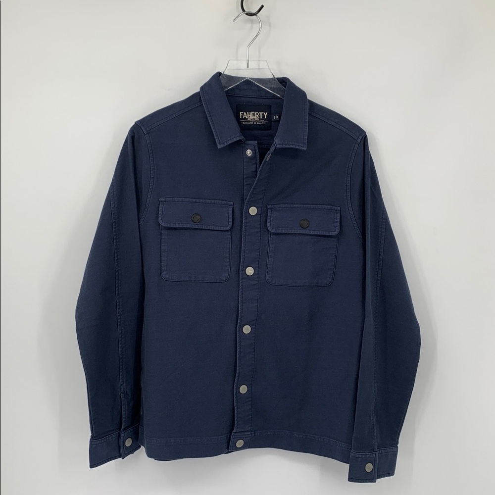 Faherty Twill shirt jacket navy blue Shacket snap patch pockets Chore men new M